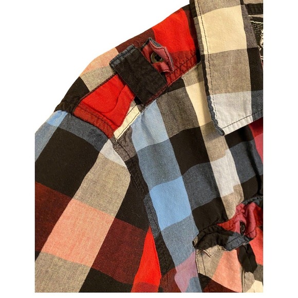 Elixir Mens Large T Shirt Short Sleeve Checkered Button Up With Pockets - Picture 4 of 5